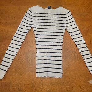 French Connection Striped Long Sleeve Top Ribbed | XS